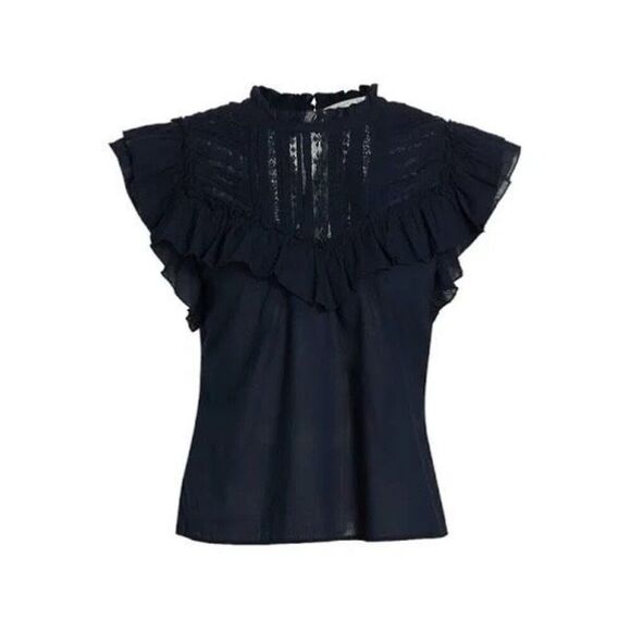 Veronica Beard 'Tamsyn' Ruffle Detail Top Navy - Size 8 - Picture 2 of 9